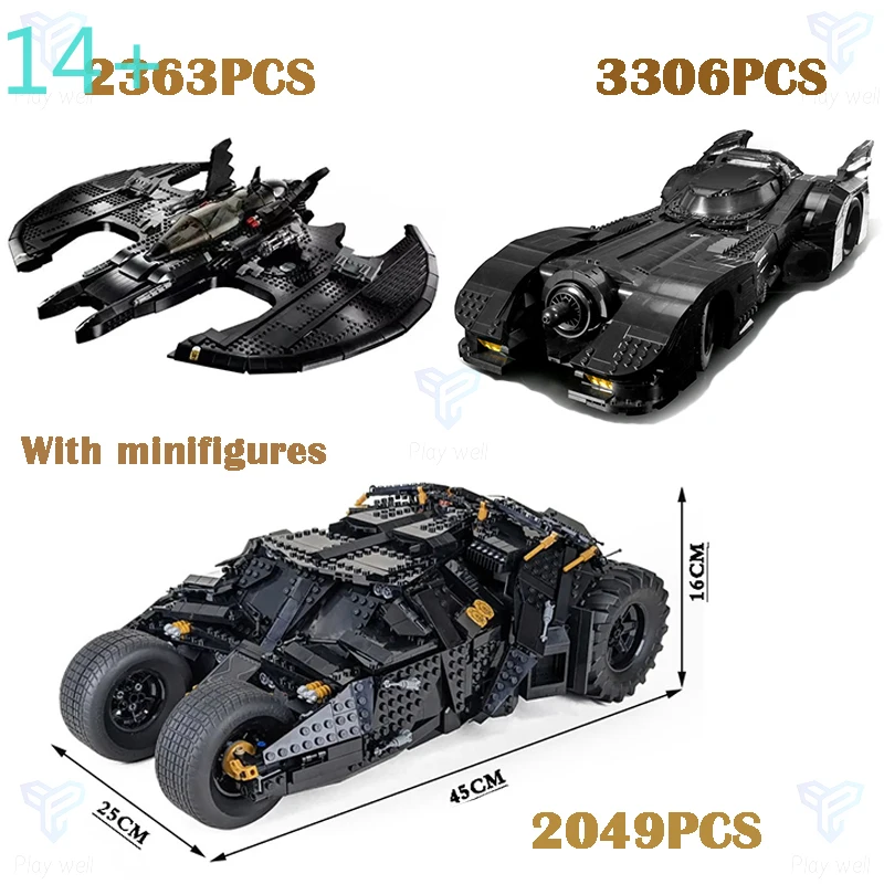 Moc Shop Heros 1989 Batwing Batmobile 3306/2049/2363 piezas, Bloques de Construcción de Juguete para Niños, Regalo de Navidad o Cumpleaños 6034