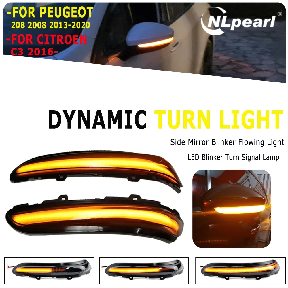 

2PCS Dynamic LED Side Mirror Blinker Lights Sequential Turn Signal Indicator Lamps For Peugeot 208 2008 For Citroen C3 C4