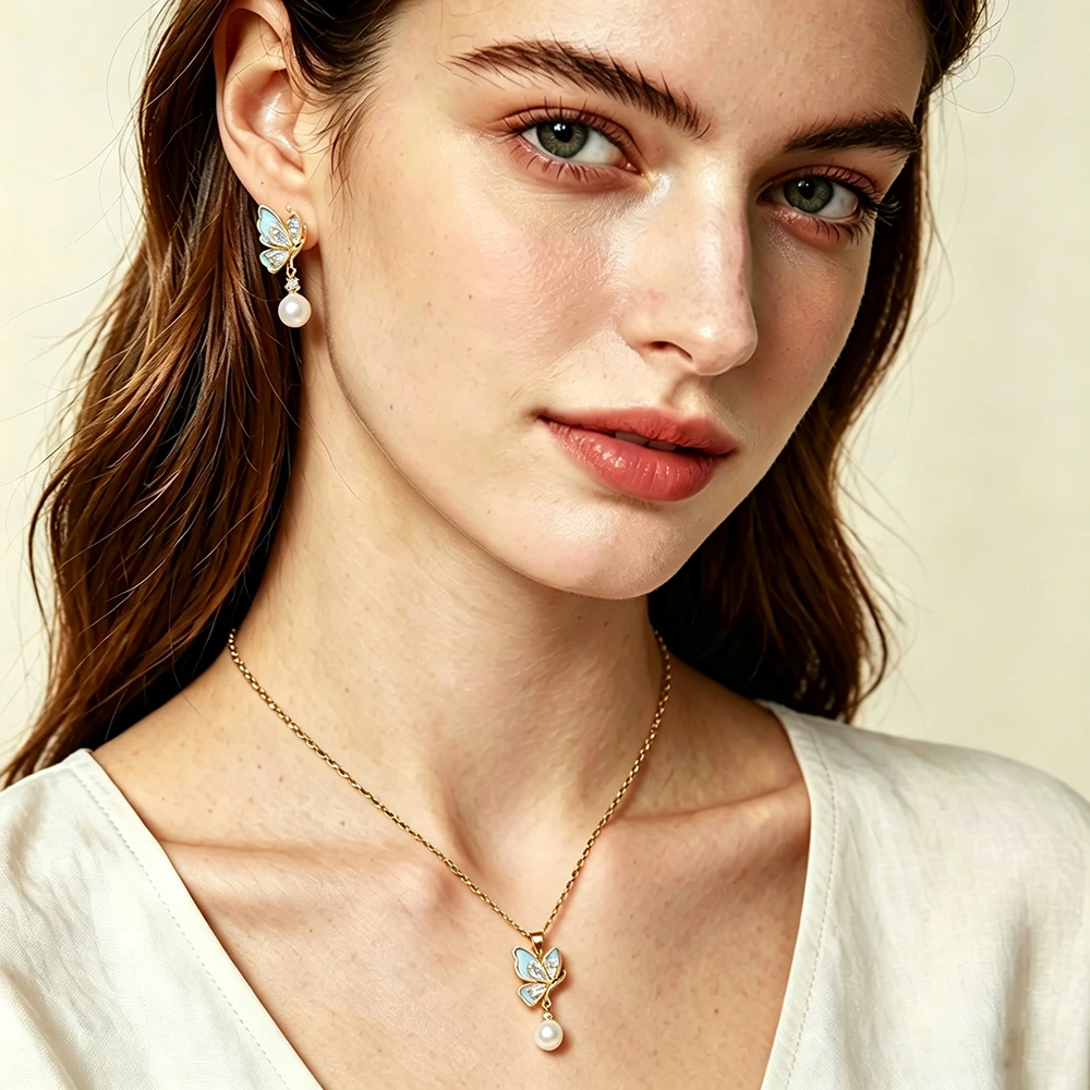 Echtes Süßwasserperlen-Set mit Halskette und Ohrringen, Elegantes 925er Silber Perlen-Ohrringe Anhänger Ring Set Geschenk für Ehefrau Mutter Weiß Schwarz – Detail 7