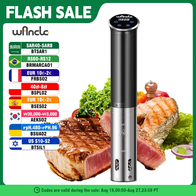 

1100W Vacuum Sous Vide Cooker IPX7 Waterproof Slow Cooker with Digital Display LCD Touch Immersion Circulator Accurate Cooking