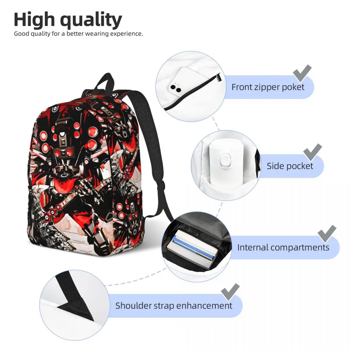 Skibidi Toilet Speakerman Backpack Men Women Cool High School Work Daypack Funny Humor Cartoon College Canvas Bags Lightweight