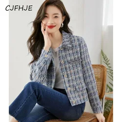 CJFHJE New Fashion Straight Tube Tweed Short Coat Women's Long Sleeve Jackets Classic Elegant Lapel Lady Coat Autumn Winter