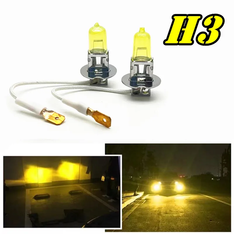 2 Pcs H3 12V 55W Yellow Lights 3000k Car Headlight Auto Fog Lamps Halogen Bulbs