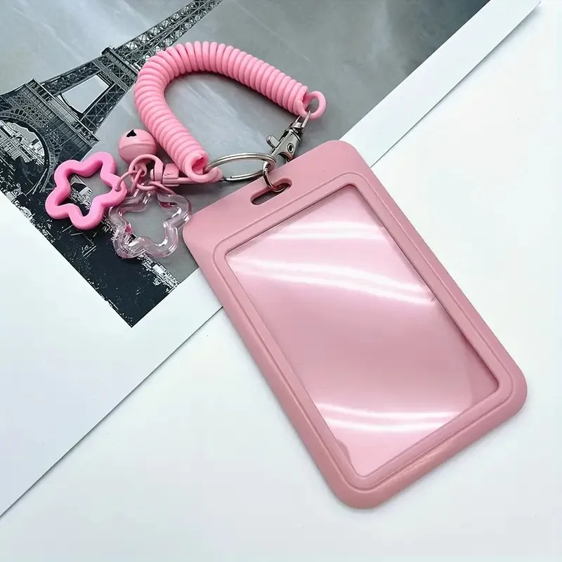 1PC Star Card Holder Keychain Lanyard Sliding Design ID Badge Card Holder for Student Campus Card Access Control Card