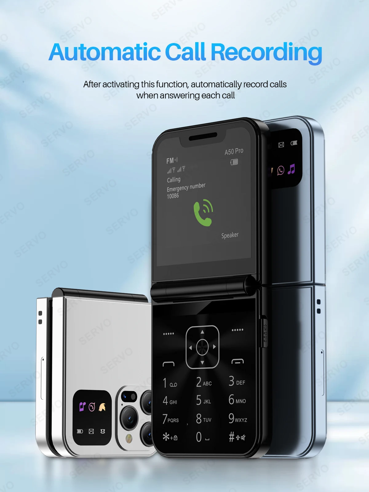 SERVO A50 PRO Foldable Mobile Phone Dual SIM Standby Call Recording Speed Dial Blacklist FM Radio 2G GSM Button Flip Cellphones