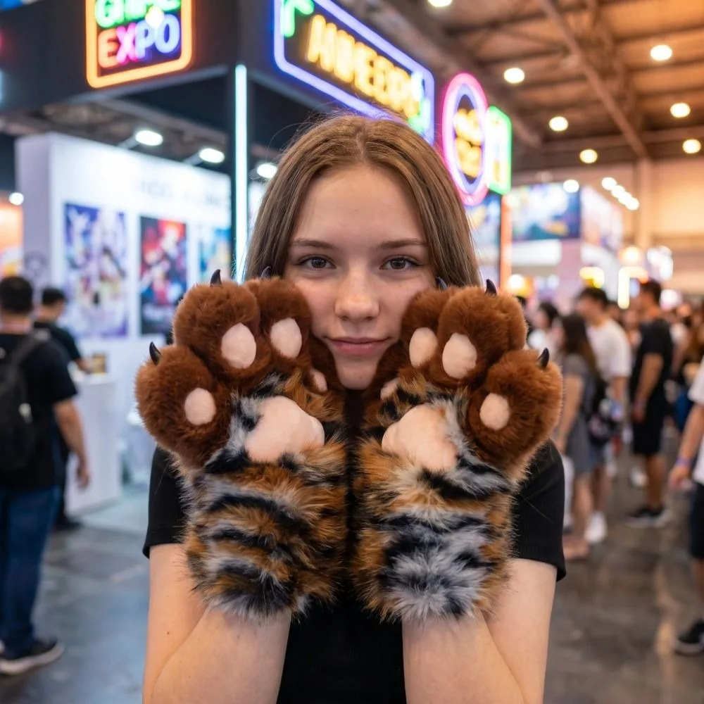 かわいいタイガープリント獣の爪グローブ-ストライプ-厚手のぬいぐるみ猫の手グローブ-ふわふわコスプレ小道具-コスプレコスチュームグローブ-コスプレ小道具