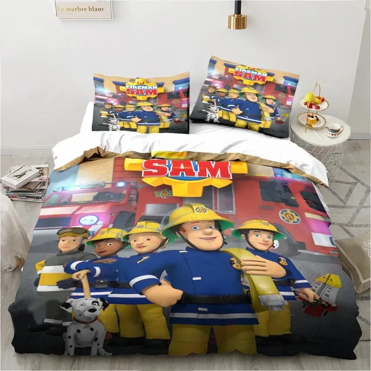 

Cartoon Fireman Sam Toys Bedding Set Duvet Cover Bed Set Quilt Cover Pillowcase Comforter king Queen Size Boys Adult Bedding Set