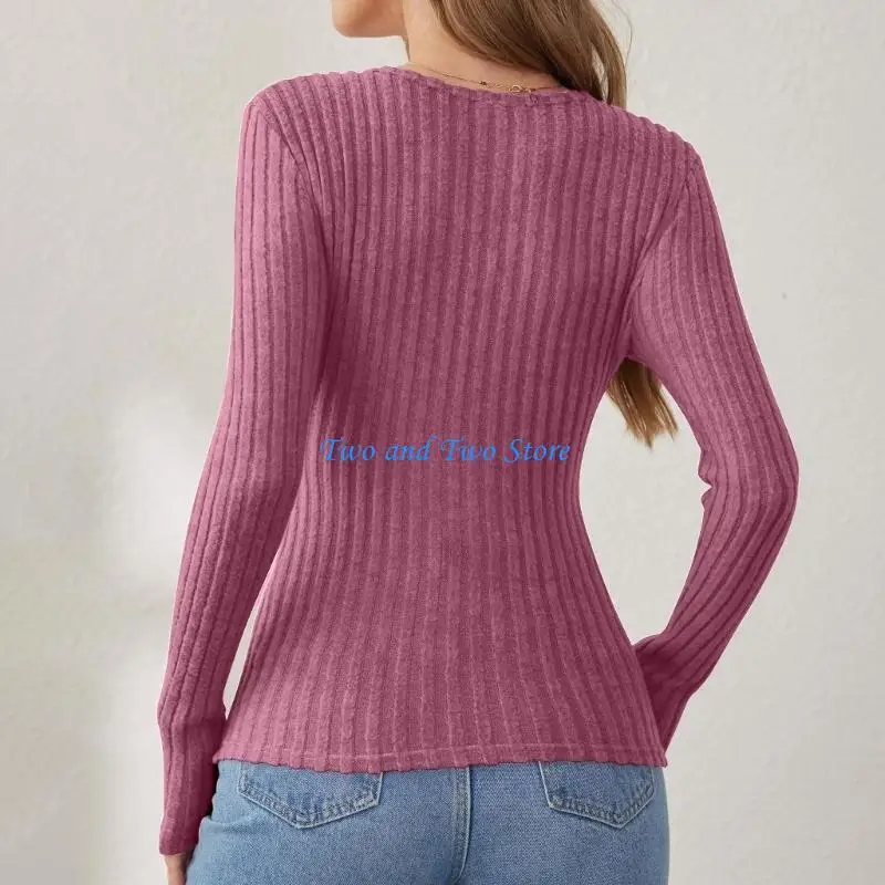 HX6F Flattering Knit Long Sleeve Blouse Perfect for Office Event and Social Occasion