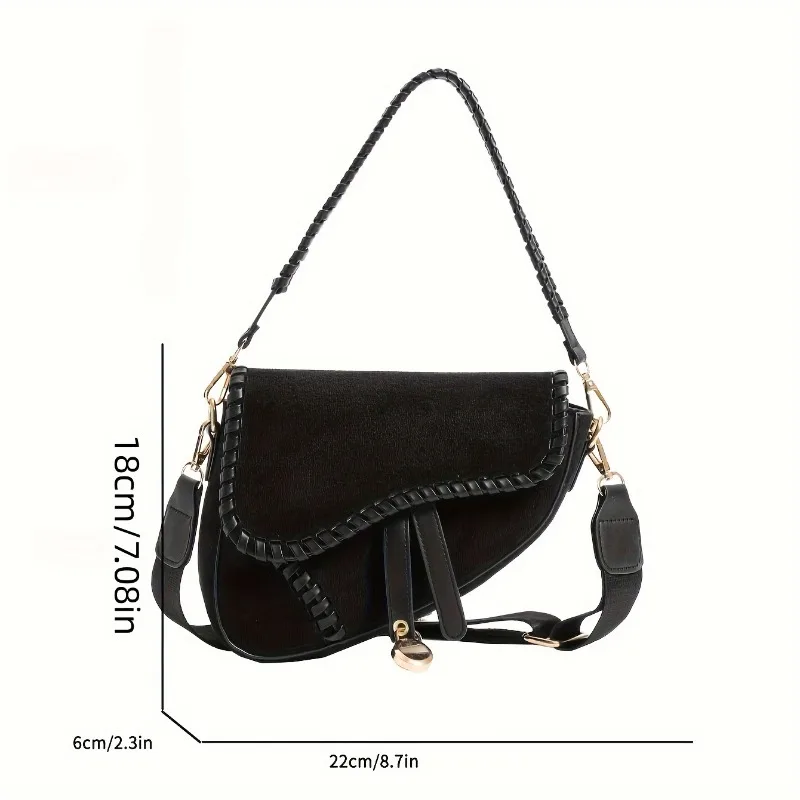 Women Retro Solid Color Saddle Bag Woman Sweet Cool Woven Crossbody Bag Trendy Shoulder Bag for Women