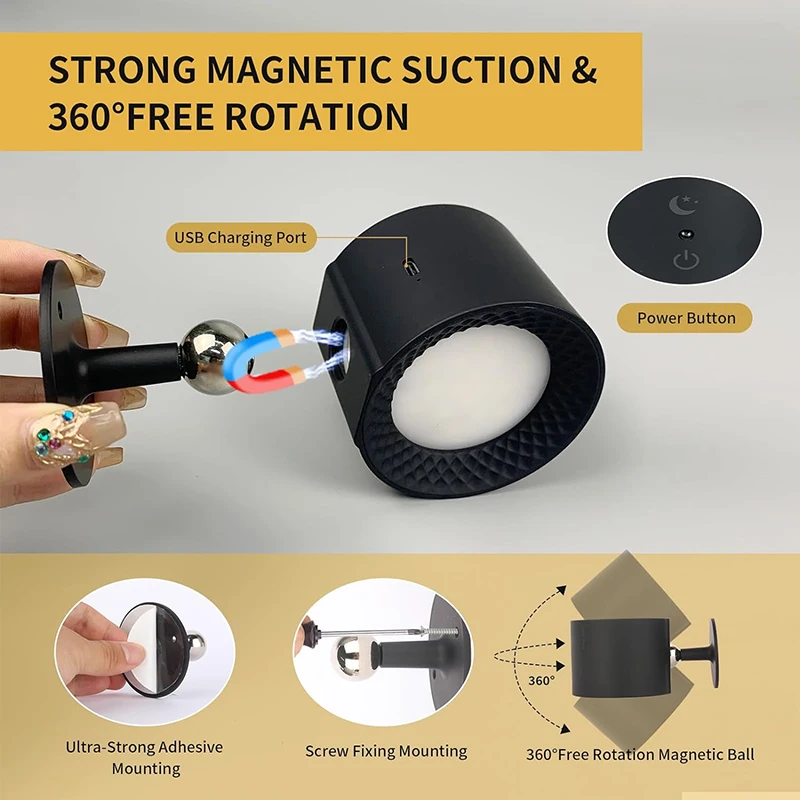 Lampada da parete a doppia testa a Led Touch Control Remote 360 ricarica USB girevole luce notturna portatile senza fili per lampada da lettura