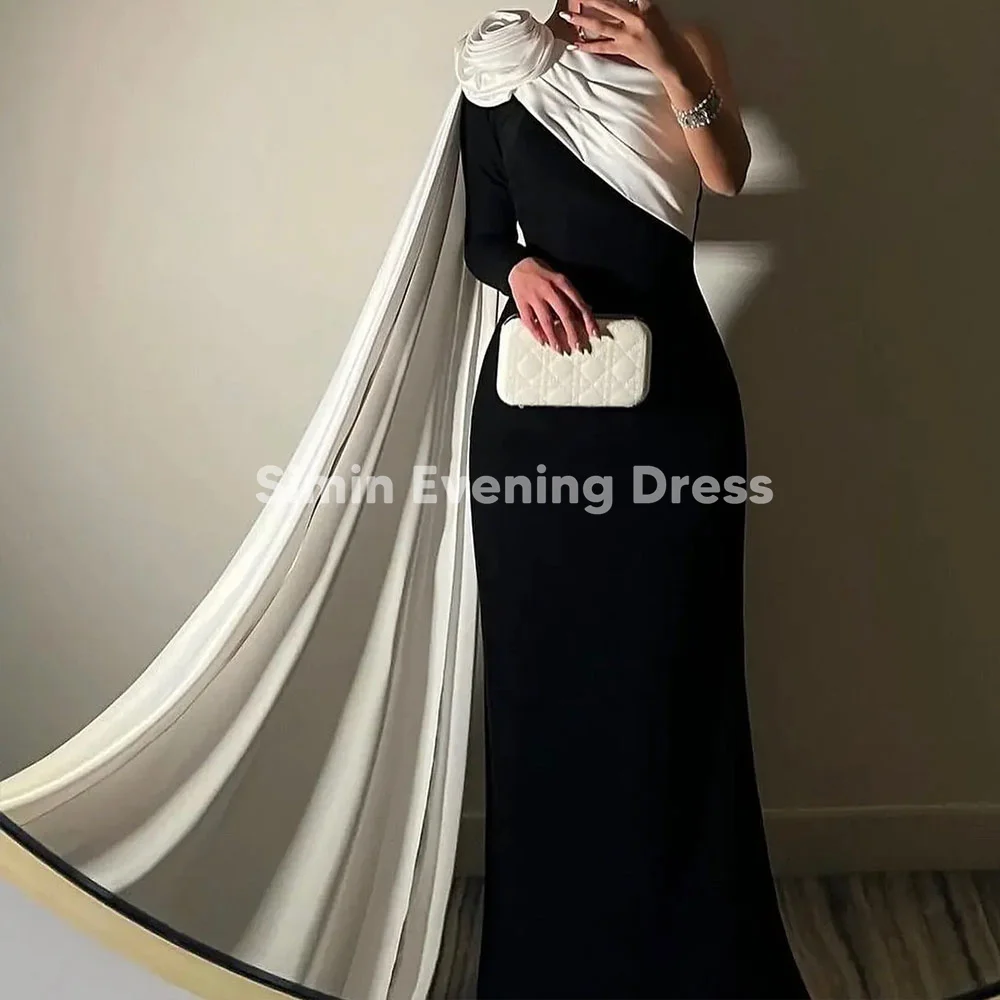 

Simin Women's Crepe One-Shoulder 3D Flower Sheath Floor-Length Saudi Evening Dresses With Long Sleeves Elegant Dresses 2025
