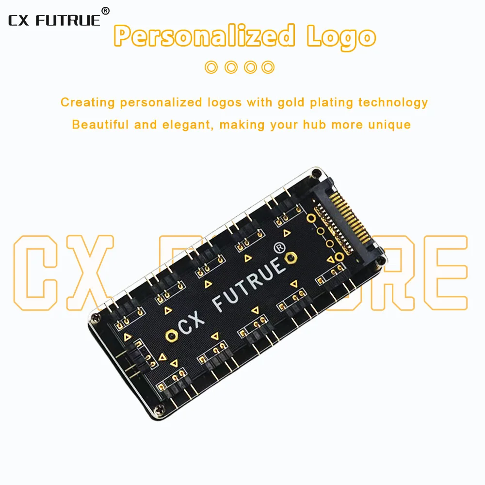 CX FUTRUE 10 Way ARGB Fan Hub, Gold Plated Logo PC Fan Splitter, Clear Acrylic 5V 3Pin Fan Controller for PC Cooling