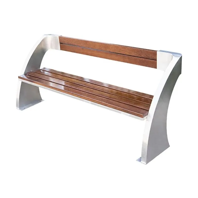 

Simple Design Durable Stainless Steel Outside Benches Wooden Street Garden Bench Seat with No Back Rest