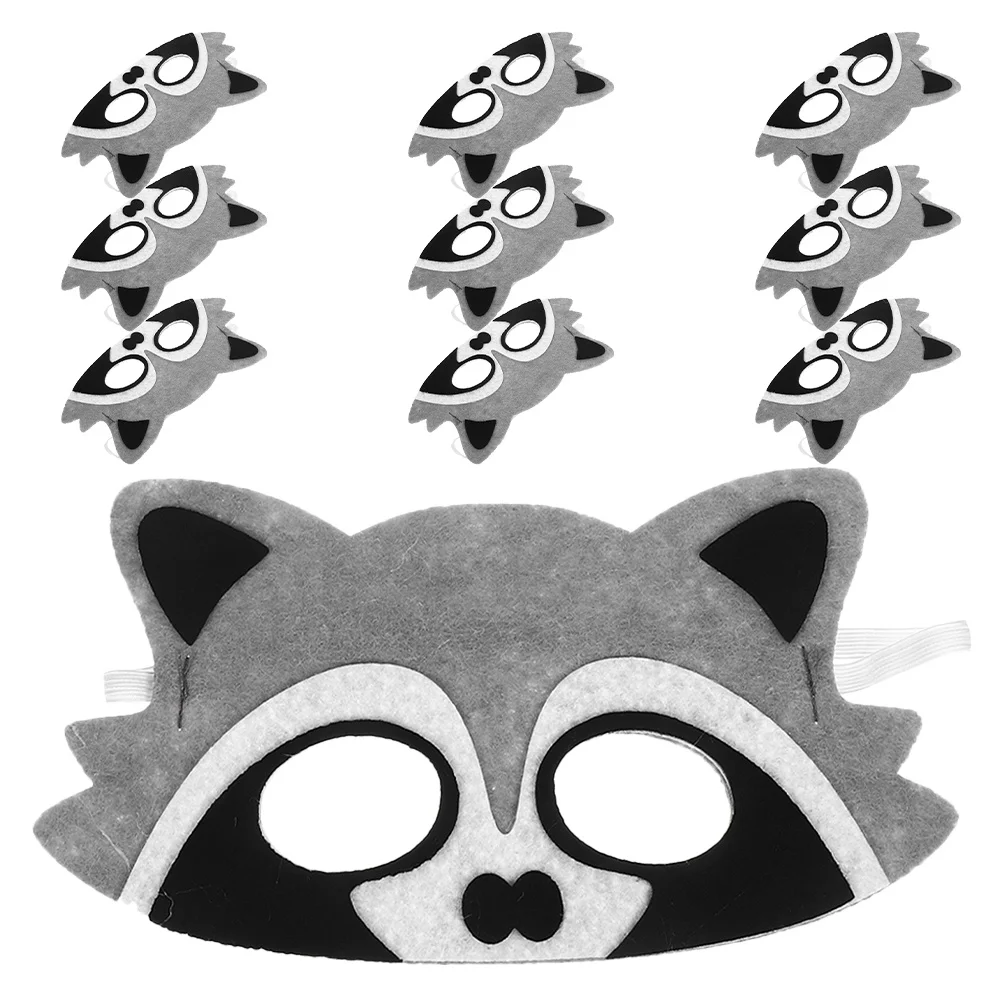 10 Uds. De lindas máscaras para ojos de animales, accesorios de fiesta de mapache de fieltro para eventos y actuaciones temáticos de la jungla, juego de máscaras con forma de Animal