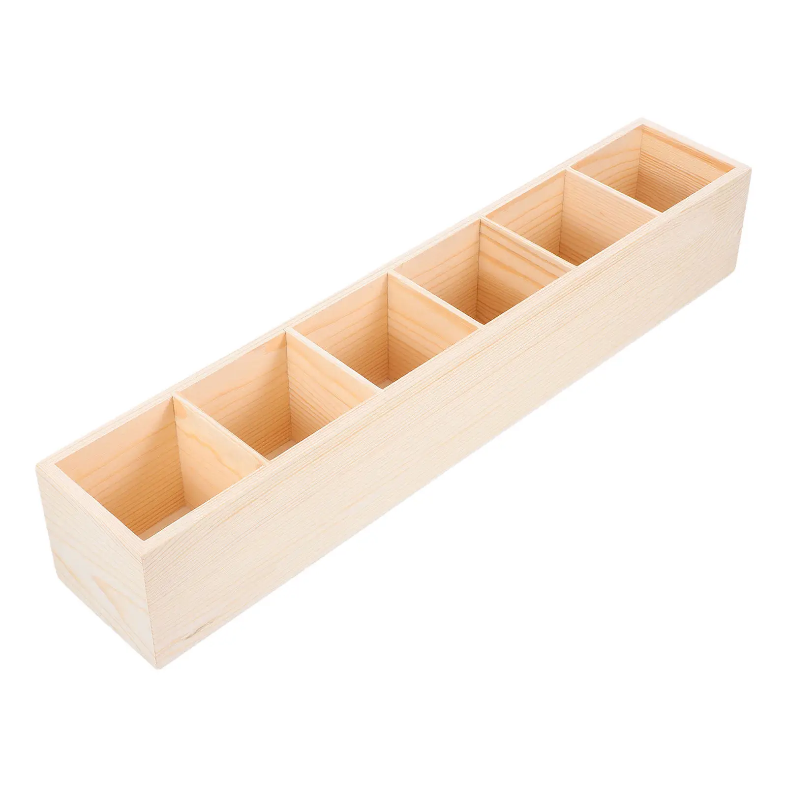 Wooden Tea Box 6 Sections Natural Wood Finish Sugar Packet Holder Coffee Station Organizer Tray Beverage Supply Display