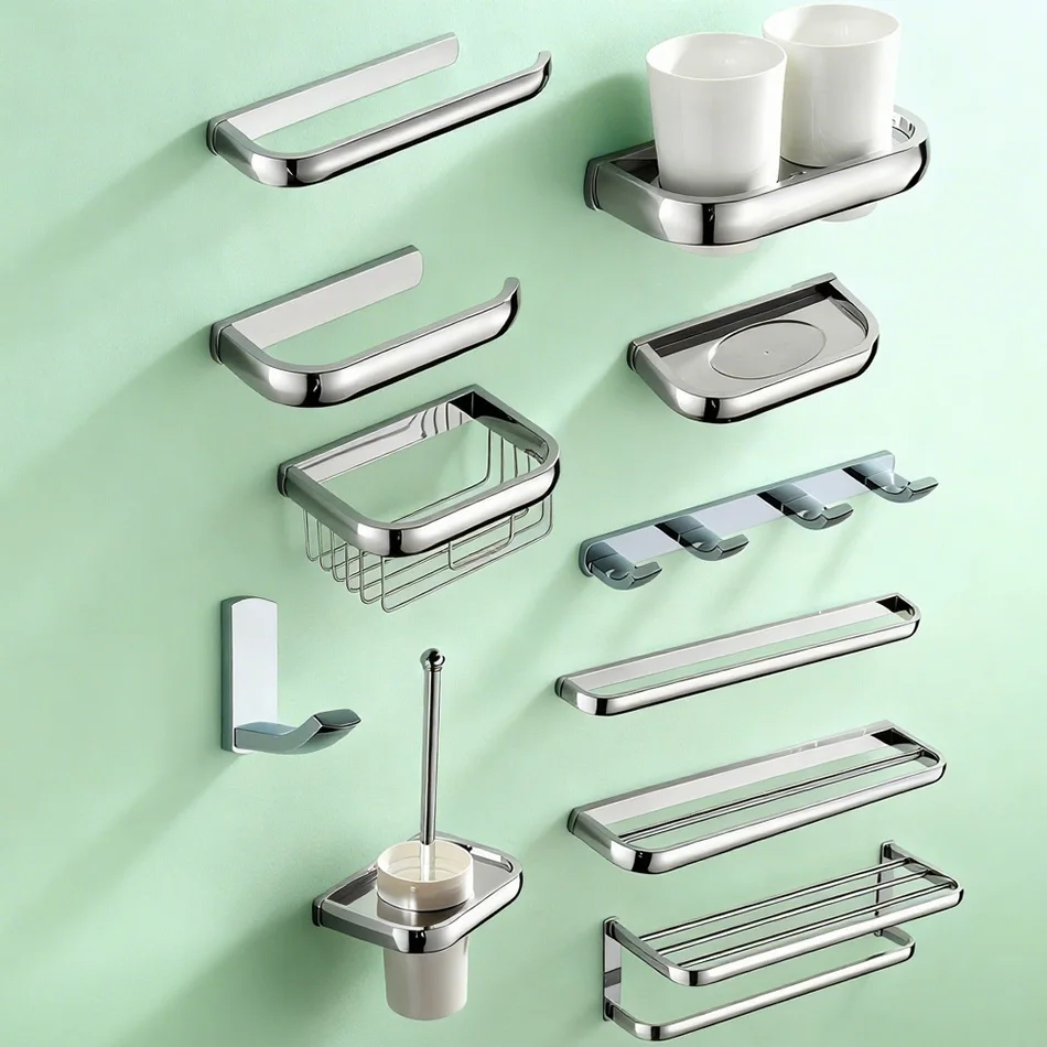 

Хромированные аксессуары для ванной комнаты, настенная латунная полка для банных полотенец, держатель для туалета, корзина для рулона бумаги, кольцо для полотенец, мыльница