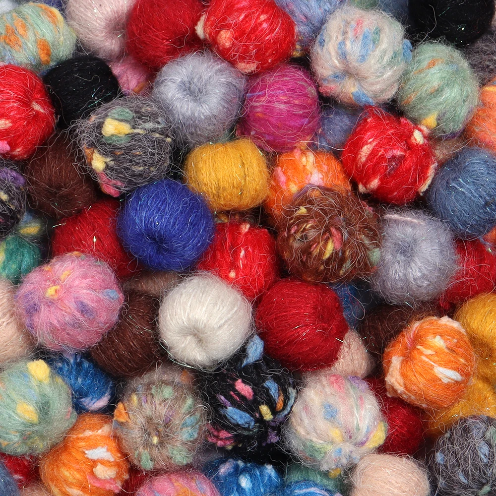 10Pcs Mohair Yarn Ball Beads Round Mini Fluffy Soft Pom-poms for Handmade Jewelry Sewing Supplies DIY Earrings Clothing Decorate