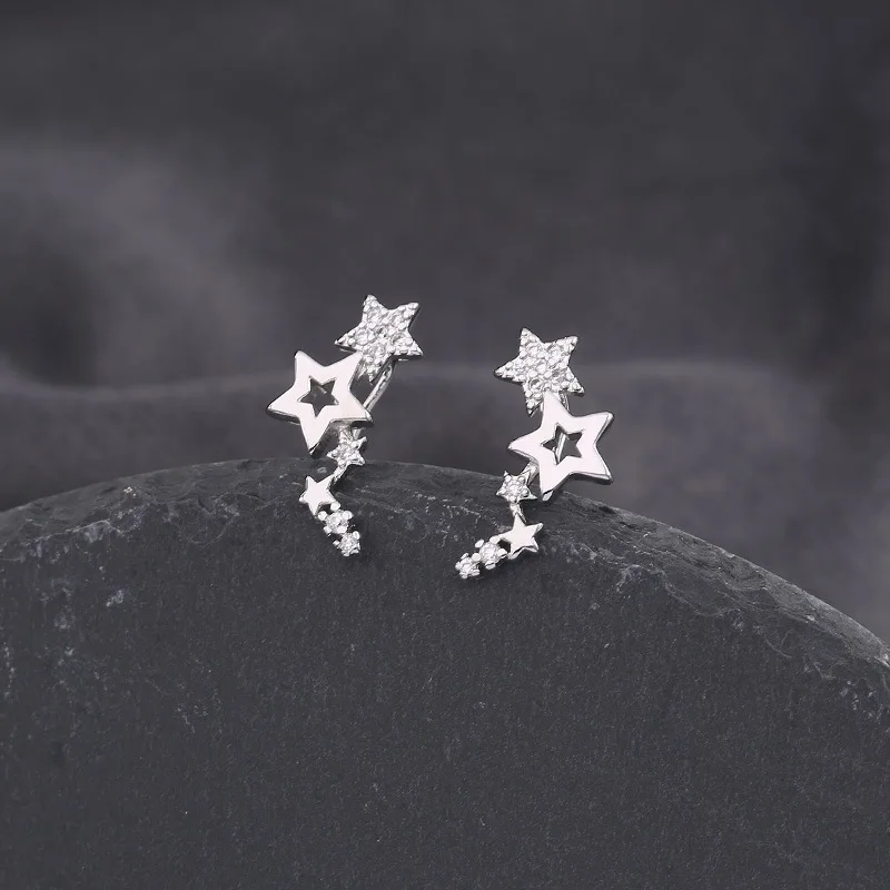 New Zircon Multiple Stars Stud Earrings Hollow Crawler Earrings Fashion Cuff Earrings Jewelry Accessories Women Girl Gifts