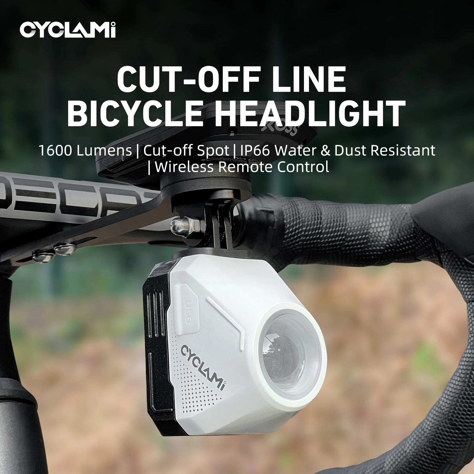 CYCLAMI CYC 1600 Bike Headlight Aluminum Suspension GoPro Hanging Cut-Off Wire RoadBike Light Wireless Remote Headlight CBL 1600