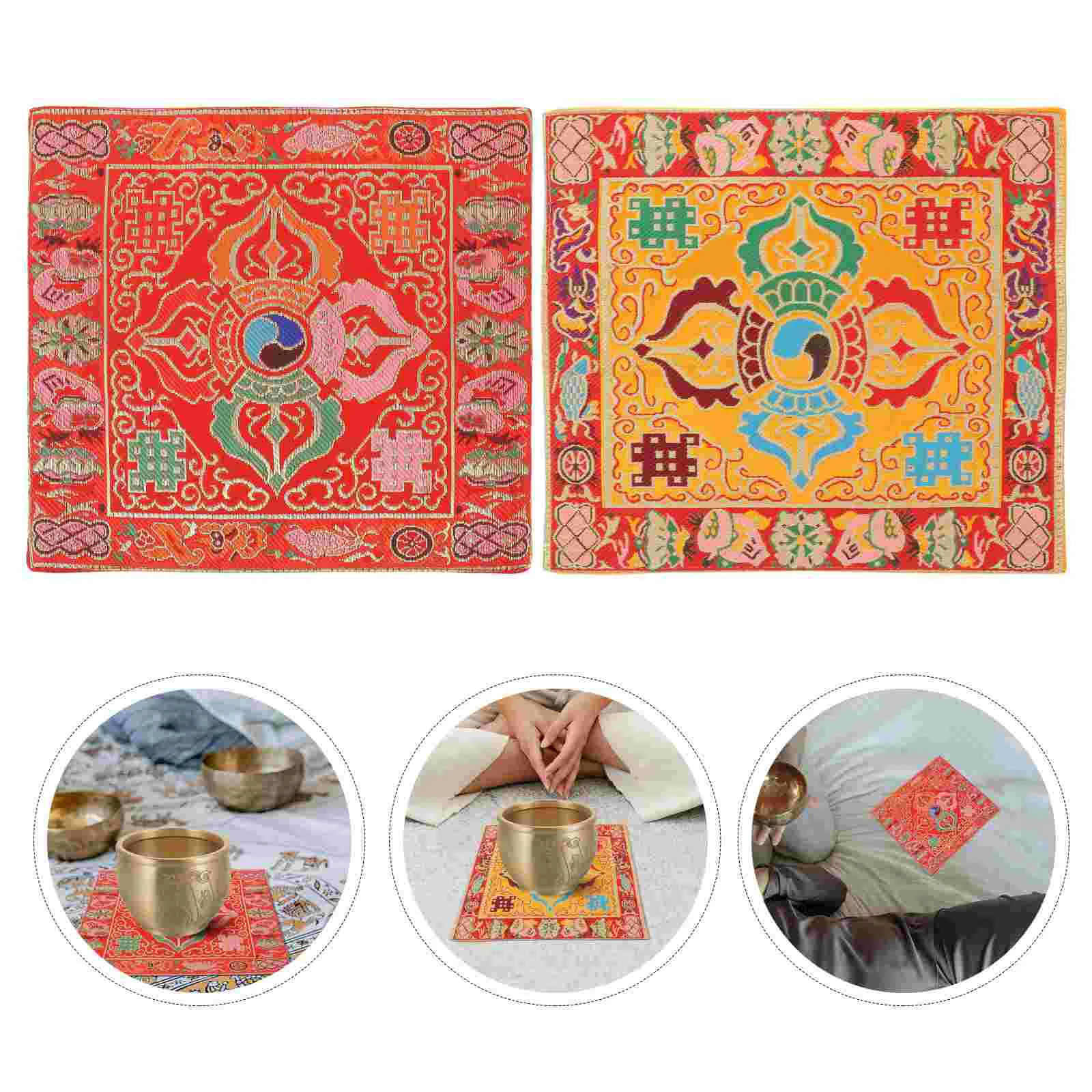 

2 Pcs Diamond Bell Cushion Religious Sound Bowl Pad Mat Ritual Implement Prop