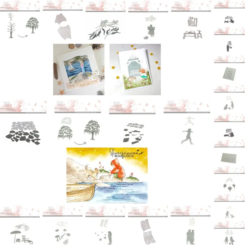 mourning branches child with cat Cutting Dies Scrapbook Diary Decoration Stencil Embossing Template DIY Greeting Card Handmade