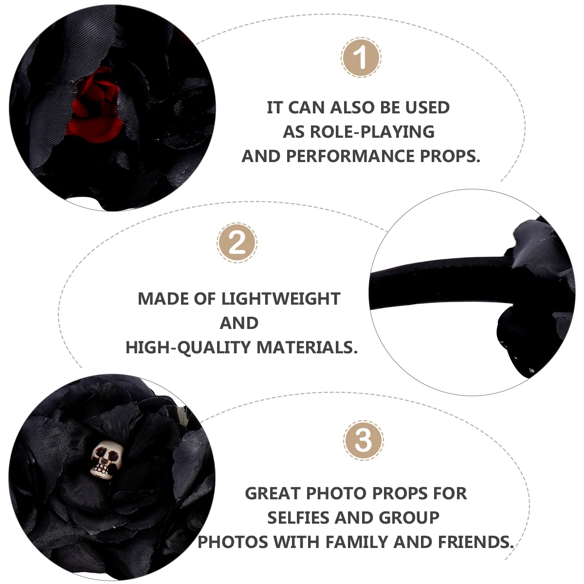 

Skull Headband Cosplay Hair Accessories Kids Fashion Festival Hoop Fabric Simulated Flower Headdress