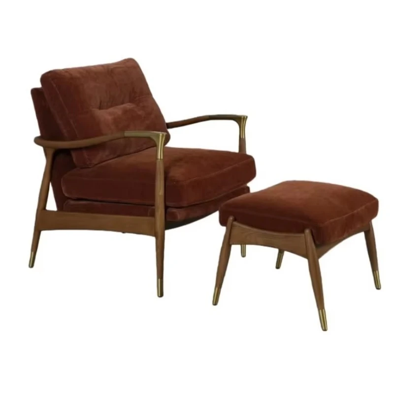 Modern style chair with ottoman set Solid wood lounge chair