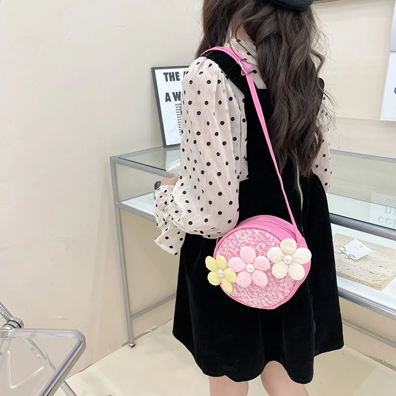 Sweet Flower Girls Small Messenger Bags Fashion Sequined Kids Shoulder Crossbody Bag Cute Baby Children's Accessories Coin Purse