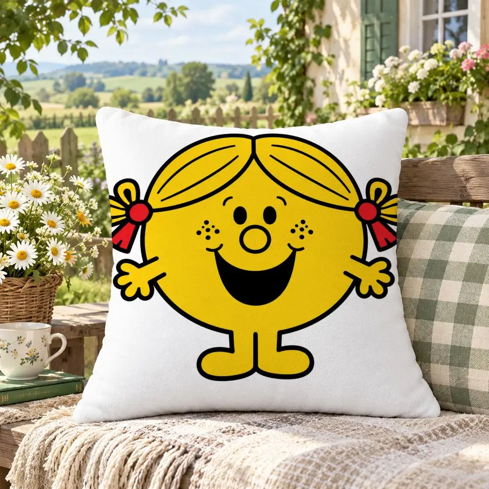 Cartoon Kids M-Mr Men And Little Miss Cushion Cover Soft Short Plush Anti-Mite Sofa Bedroom Den Car Dorm Decor Gifts