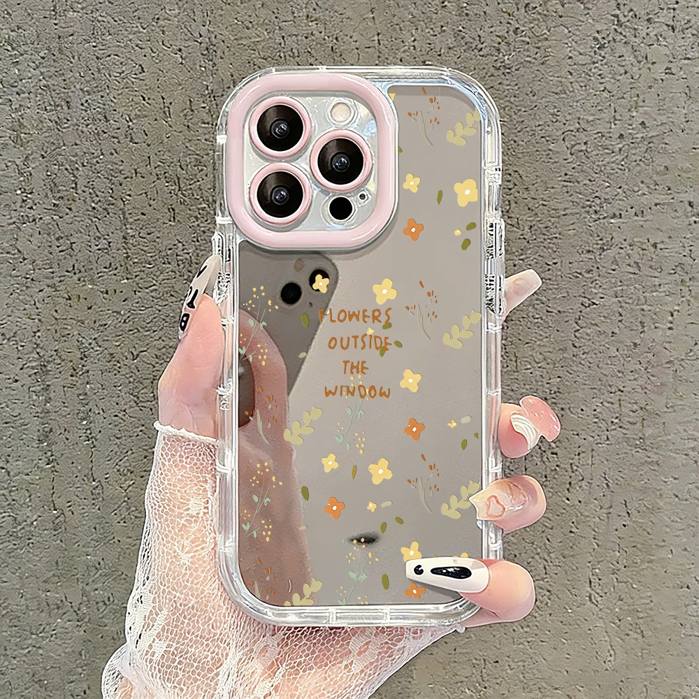 Niedliche Wildblumen- und Unkraut-Motiv Air Cushion Spiegel Handyhülle für iPhone 17 15 14 16 Pro Max 13 12 11 Pro XR XS 7 8 Plus 17Air Girl Cover – Detail 6