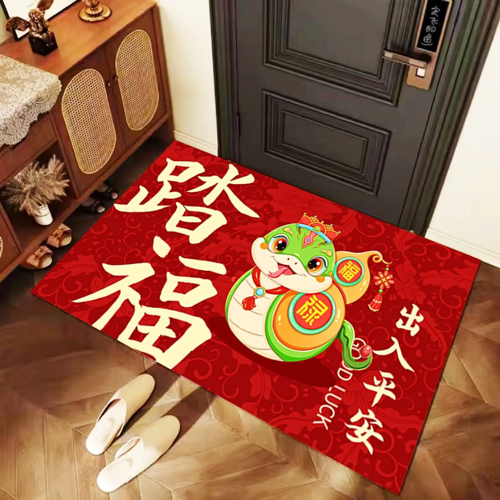 VIKAMA New Chinese New Year Of The Snake Crystal Velvet Floor Mat Festive Entry Door Mat Kitchen Bedroom Carpet Home Decoration