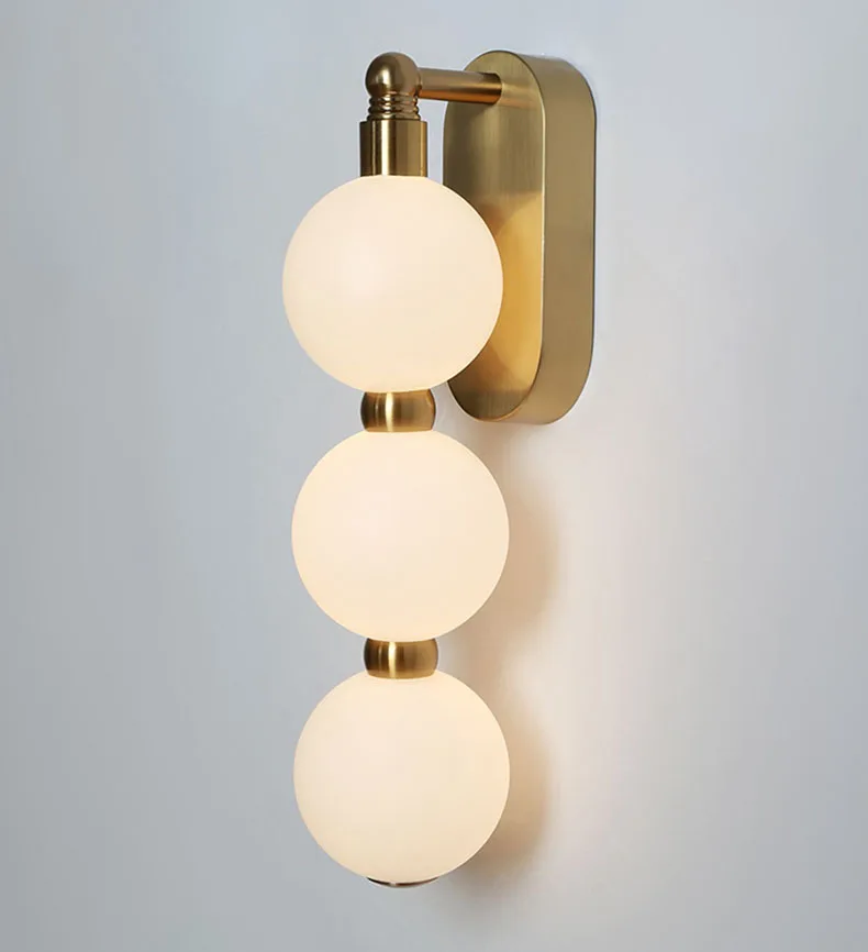 White Acrylic Ball Wall Lights Changeable Dimming Gold Metal