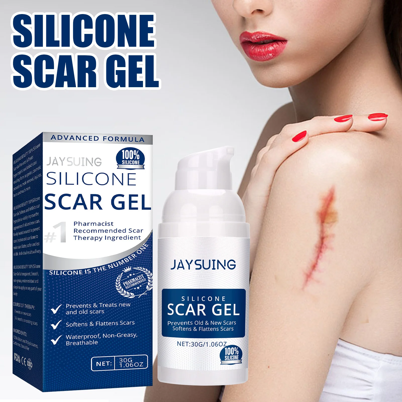 Scar removal care gel is used to desalinate scars caused by surgery, caesarean section, wounds, burns, acne, and stretch marks.