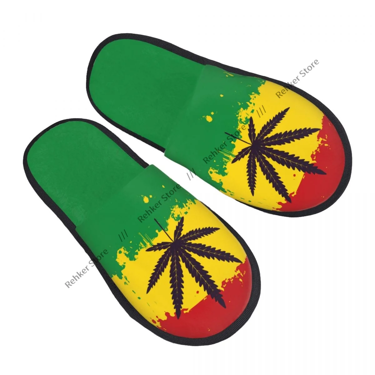 Leaf Of Rasta Flag Indoor Slippers Furry Slipper Winter Home Shoes House Flat Closed Toe Slides Flip Flops