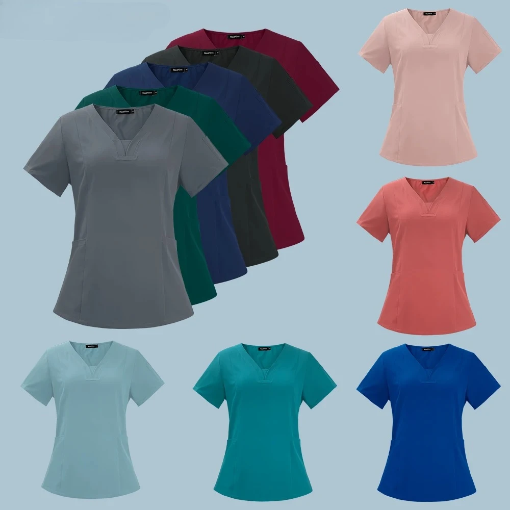 

Оптовая продажа, модные топы-скрабы, больничная рабочая форма для врачей и медсестер, однотонное хирургическое платье унисекс, скрабы с v-образным вырезом, топ для женщин