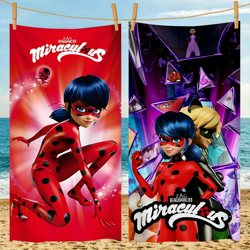 Cartoon Beach M-M-Miraculous Towel Microfiber Sand Free Quick Dry Soft Sandproof Pool Towels Gift for L-L-Ladybugs Travel Shower