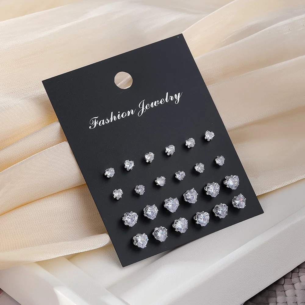 24pcs/set Fashion Minimalist Sparkling Zircon Stud Earrings For Women Decorative Earring Party Date Daily Wear Jewelry Gifts New