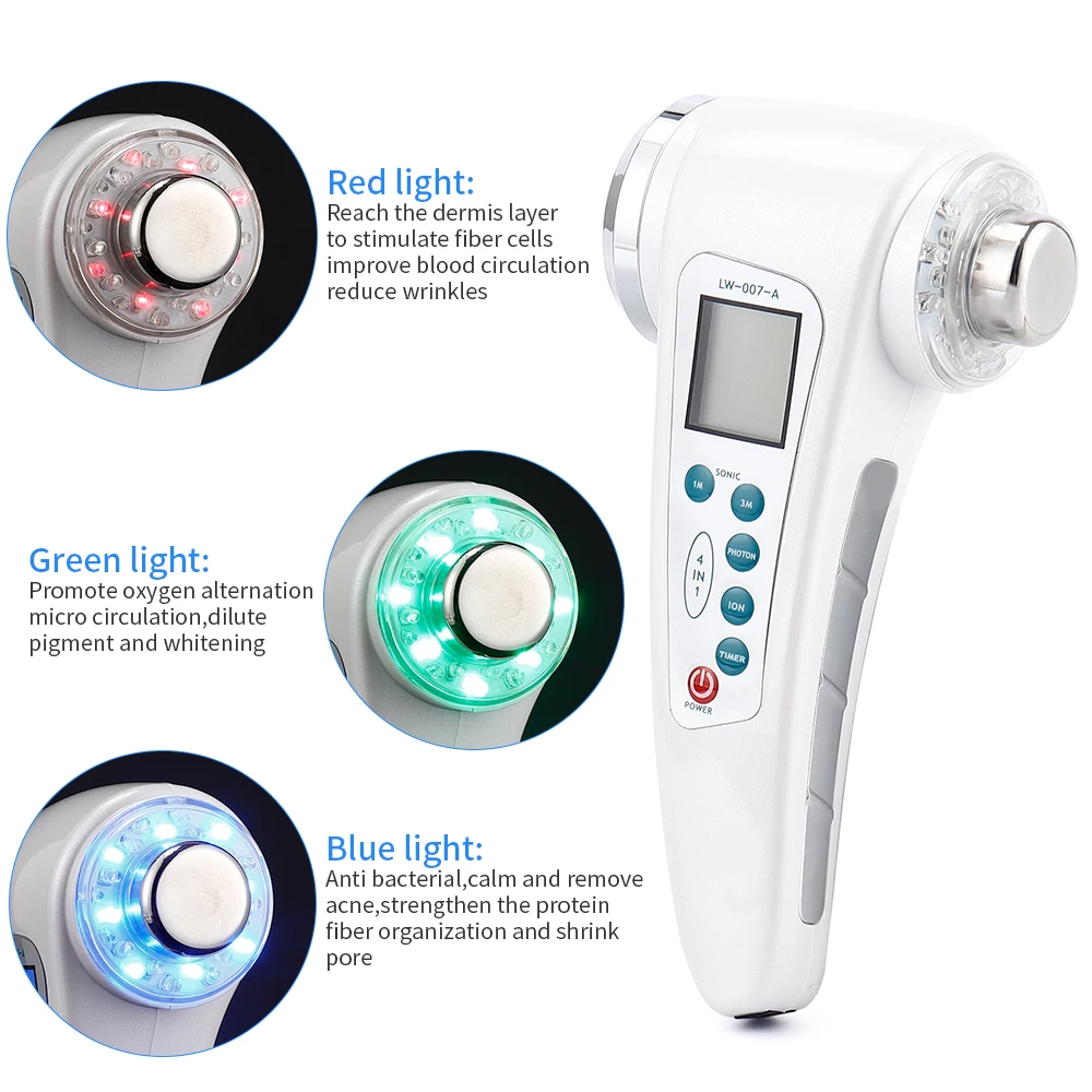 Ultrasound Galvanic Ion Skin Pores Cleaning Massager 7 LED Photon LCD 1Mhz&3Mhz Anti-wrinkle Facial Lifting Care Beauty Devices