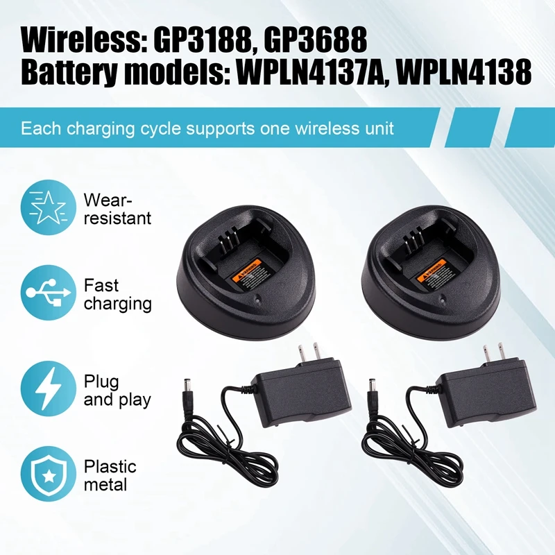 인터콤 고속 충전기, 모토로라 GP3188,GP3688,EP459,DEP450 용, 전원 어댑터 포함, 단일 유닛 데스크탑 충전기, 미국 플러그