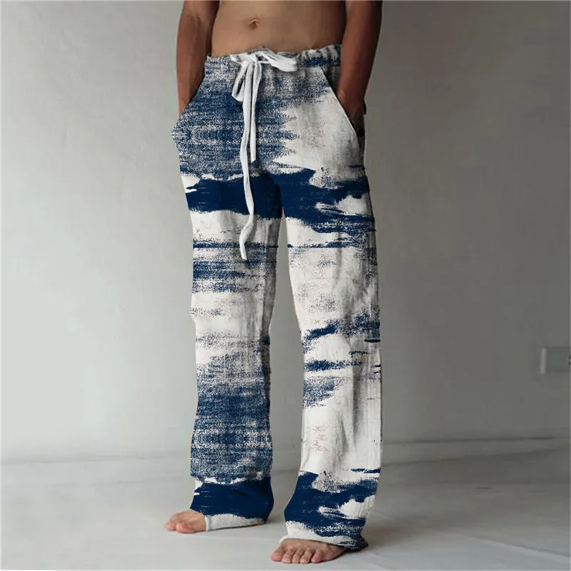 European and American cross-border spring and autumn new men\'s casual pants 3D digital printing seagrass all-match straight pant