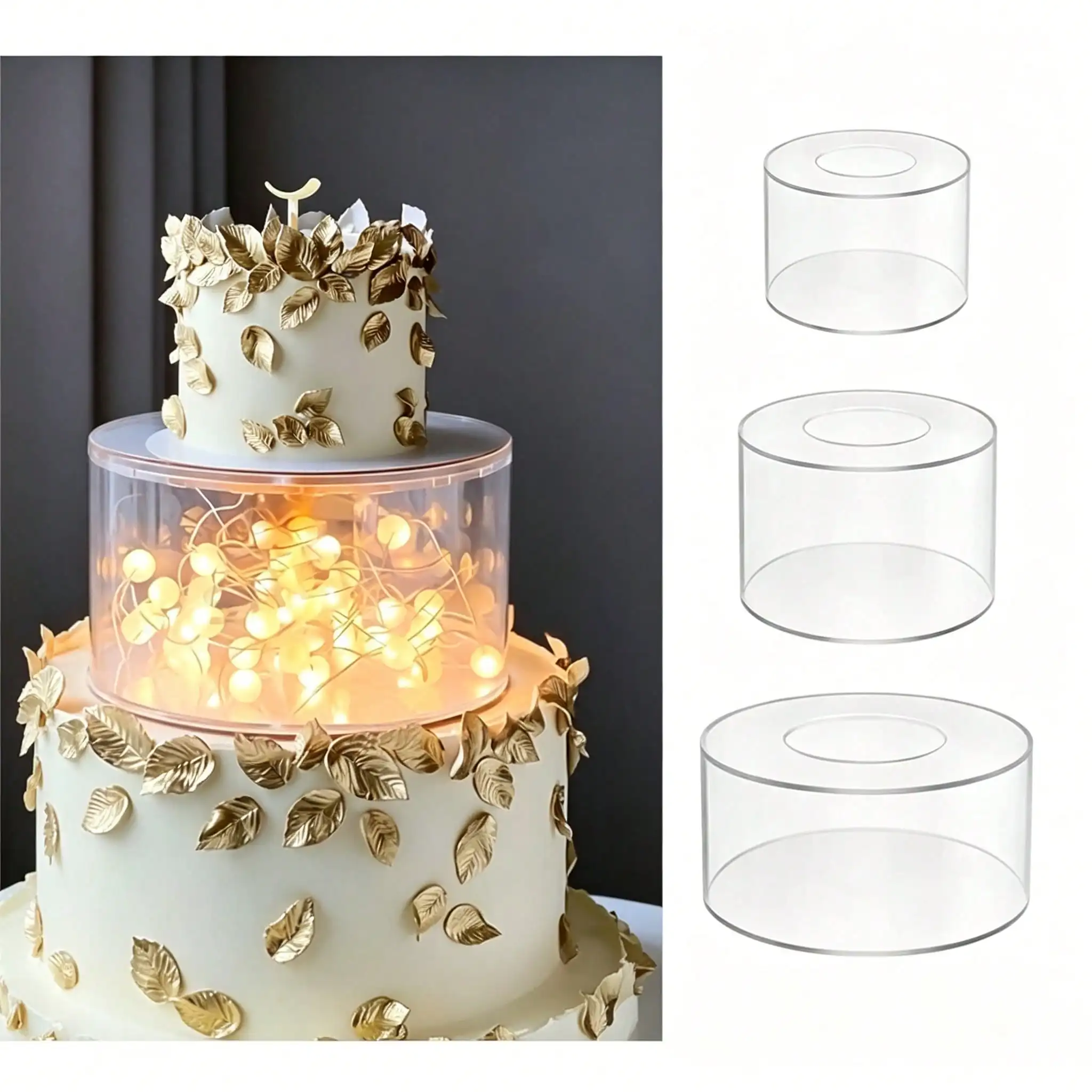 Clear Acrylic Cake Riser Round Hollow Cylinder Tier Separator Multi‑Layer Cake Display Stand for Wedding Birthday Party Cake Dec