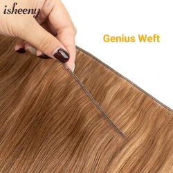 Isheeny Onzichtbare Genie Inslag Human Hair Extensions 12-20 Inch Flexibel Haar Weeft Natuurlijk Steil Braziliaans Haar Naaien In