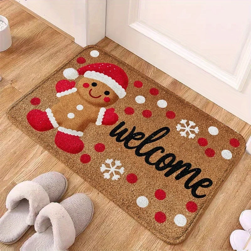 B14LYX Christmas Doormat Poodle Dog Red Plaid Scarf Blue Snowflake Welcome Mat Winter Holiday Rug