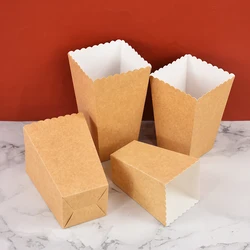 12Pcs Pure Brown Kraft Popcorn Box Snack Candy Biscuit Gift Packaging Box For Wedding Birthday Movie Baby Shower Party Supplies