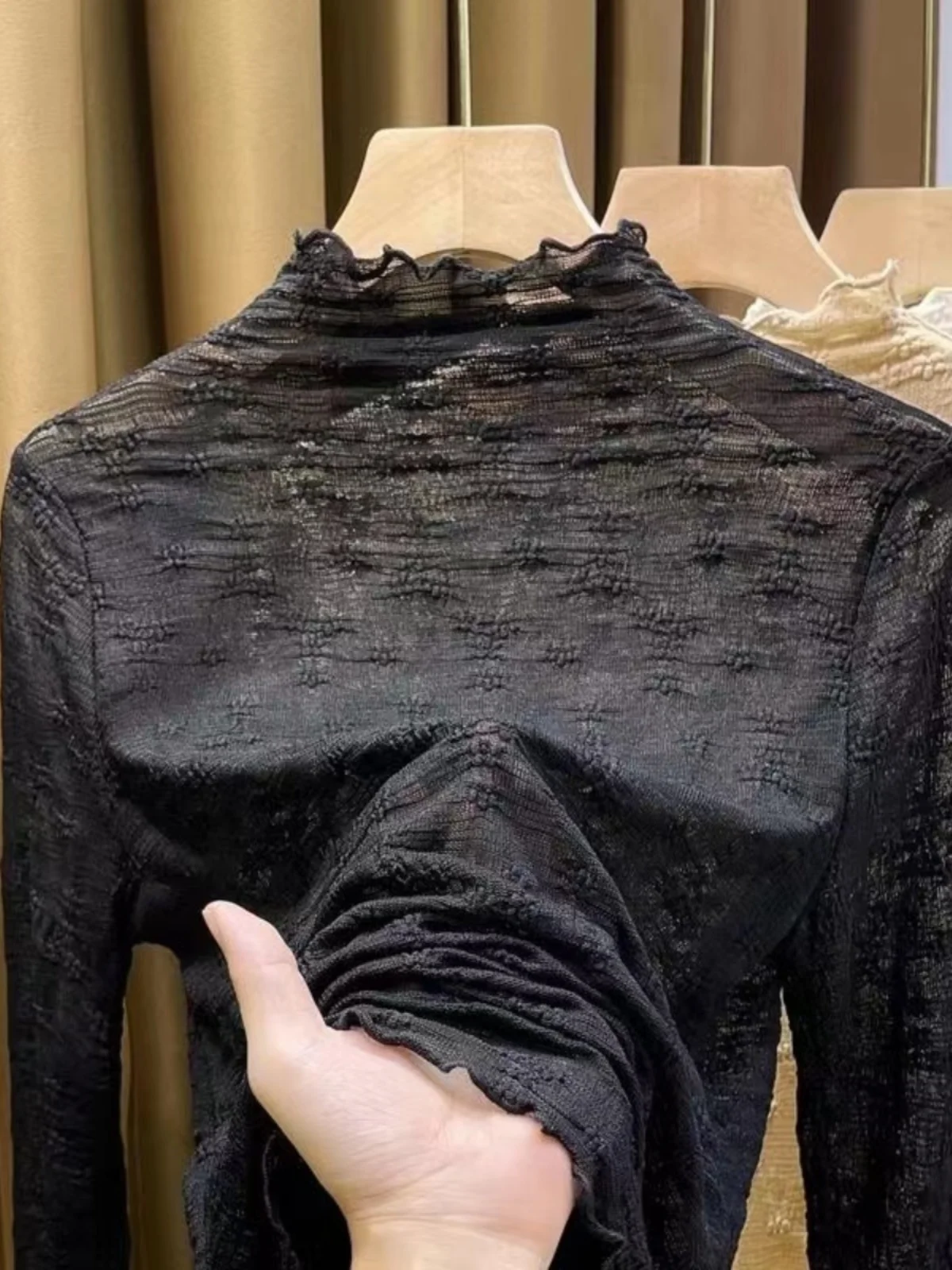 Insert en dentelle Thin Me Base irt Long Sve f col haut femme Faion printemps 2024 mélange de Polyester haut ajusté