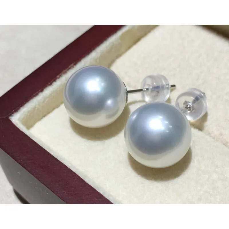 HUGE AAAAA + 11-12mm Natural South Sea Round White Women's Pearl EARRINGS 18k Gold/AU750