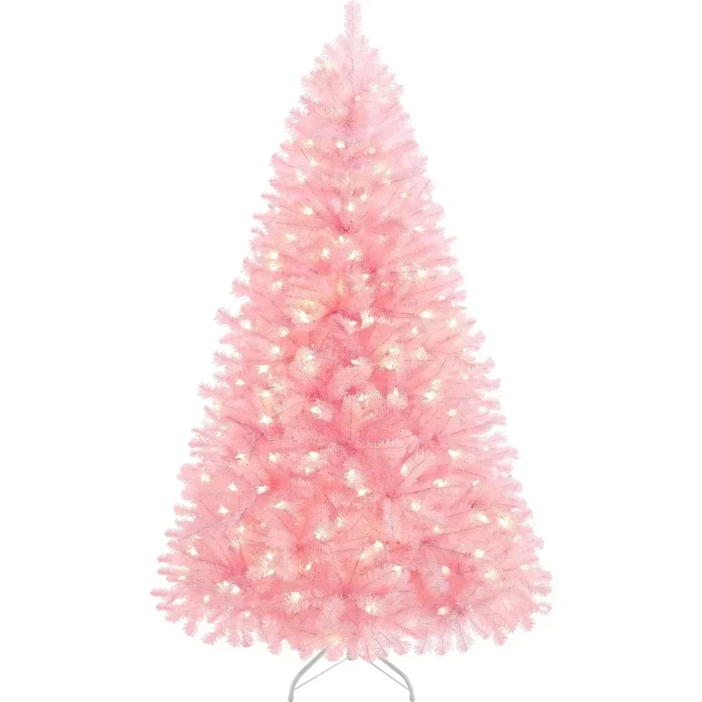 

Christmas Pre-lit Artificial Hinged Prelighted Full Holiday Xmas for Home Party Decoration with 550 Warm Pink Christmas Trees