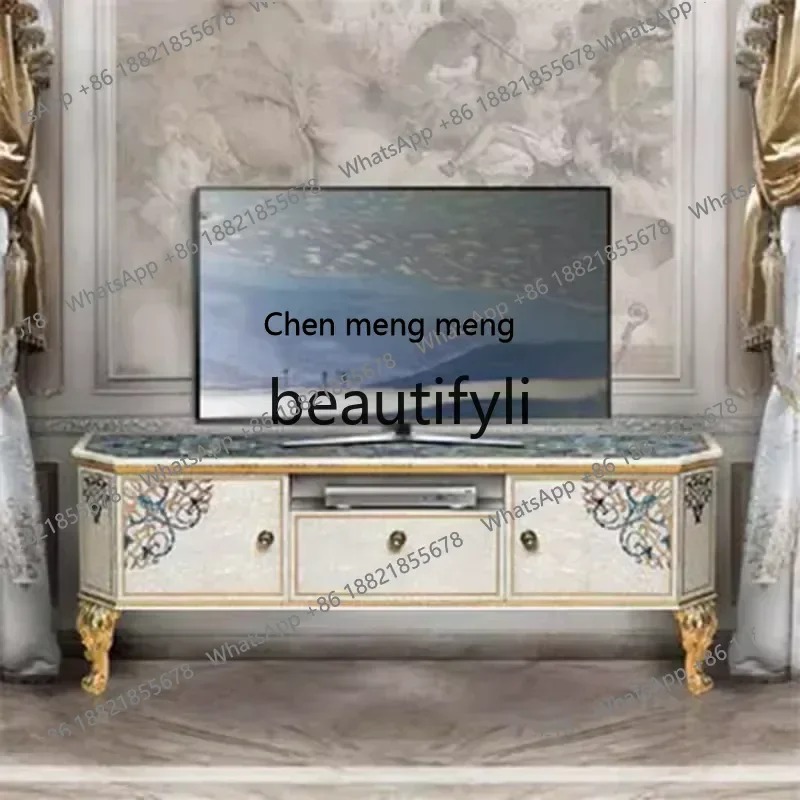 D178  French solid wood carving flower TV cabinet palace shell parquet paint floor cabinet