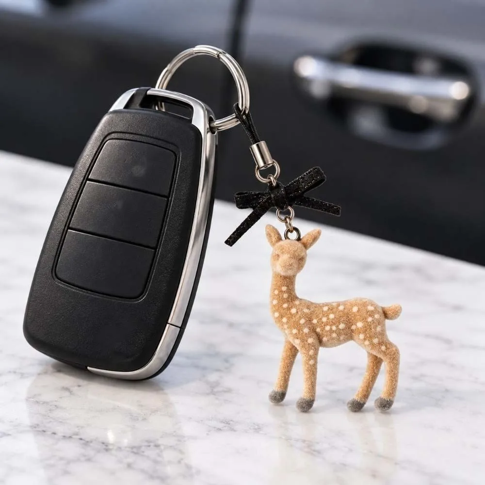 Fawn Backpack Decor Flocked Deer Key Chain Floral Handmade Flocked Pendant Lightweight Aesthetic Animal Bag Charm Women
