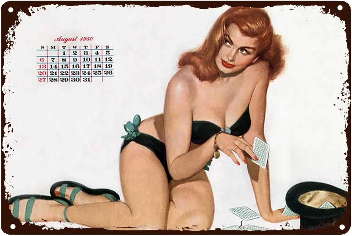 Sexy Pin Up Girl Metal Tin Sign Sexy Girl Play Card in Hat Vintage Retro Signs Game room decoration Art Poster Plaque Funny Wall